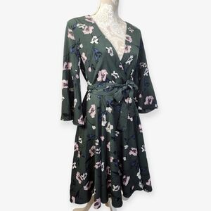 I. Madeline Spring Flowy Floral Fairy Whimsigoth Flair Sleeve Dress Sz L